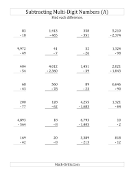 Subtracting Various Multi Digit Numbers From 2 To 4 Digits A Subtraction Worksheet Subtraction Worksheets Subtraction Learning Worksheets