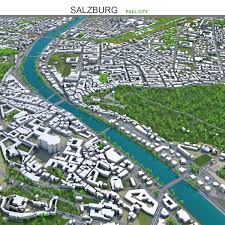 Salzburg City 3d Model 30km In 2020 City Model 3d Model Low Poly Models