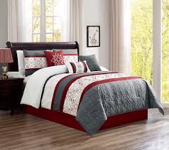 Shades of slate compliment almost any interior motif, from uptown studio to stormy cape cod lodging. Embroidered 7 Piece Bedding Set Holiday Burgundy Red Grey White Comforter With Accent Pillows Bed In A Bag 21332 King Walmart Com Walmart Com