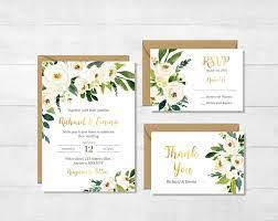 White Gold Green Floral Printable Wedding Invitation Suite Boho Wedding Invite Floral Wedding Invitations Wedding Invitations Boho Budget Wedding Invitations