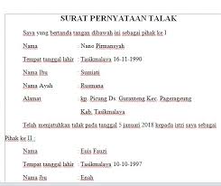 Demikian surat pernyataan ikrar talak ini saya buat dan saya tanda tangani secara bersama tanpa ada paksaan dari pihak manapun. Contoh Surat Pernyataan Talak Contoh Surat