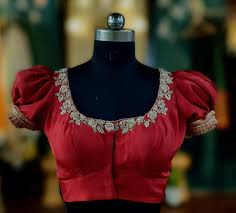 Buy Red Pure Silk Blouse With Zardosi Work on Neck and Puff Sleeves. Online in India - Etsy