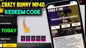 Free fire redeem codes latest by garena free diamond, guns skins and other rewards for free. Free Fire Crazy Bunny Mp40 Redeem Code Free Fire Redeem Code Today Redeem Code Free Fire Today Youtube