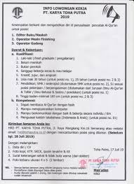 Ratusan iklan lowongan kerja jakarta terbaru untuk lulusan sma, d3, s1, freshgraduate, freelance, part time, full time. Lowongan Kerja Pt Karya Toha Putra