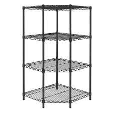 Hdx Black 4 Tier Corner Metal Wire Shelving Unit 27 In W X 55 In H X 27 In D Sl Csus 114p The Home Depot Corner Shelves Corner Shelving Unit Shelving Unit