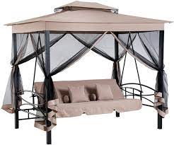2 person patio swing with weather resistant glider and adjustable canopy newegg $ 359.95. Amazon Com Outsunny 3 Person Outdoor Patio Swing Chair Bench Daybed Gazebo With Double Tier Canopy Cushioned Seat Mesh Sidewalls Beige Kitchen Dining