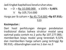 Struktur modal ini merupakan suatu masalah yang sangat penting bagi sebuah perusahaan disebabkan karna baik buruknya struktur modal tersebut tentu akan memiliki efek langsung terhadap kondisi atau posisi finansial perusahaan, terutama yakni dengan adanya utang yang sangat besar itu tentu akan memberikan suatu beban kepada perusahaan. Contoh Soal Dan Jawaban Struktur Modal Dan Leverage Contoh Soal Terbaru