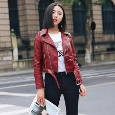 Women Pu Faux Leather Jacket Fashionable Winter Wear Red M In 2021 Leather Jacket Women Fashion Leather Jackets Women Red Leather Jacket Outfit