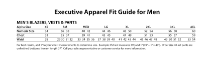 Mens Size Chart Only Executive Apparel