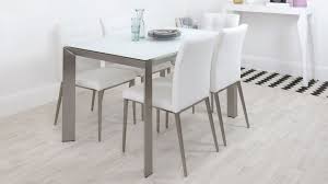 Eve White Frosted Glass With Brushed Stainless Steel And Moda Extending Dining Set White Dining Table Set Steel Dining Table Dining Table Chairs