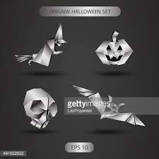 Of course, many origami models can be used for halloween, simply by using black, orange, purple or green paper and adding halloween embellishments such as drawn on scary faces, goggly eyes, stickers and cobwebs. Chrome Origami Halloween Set Clipart Image