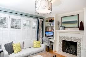 Living Room Office Combination Built In Bookshelves Desk Tv Space And Custom Firep Rectangular Living Rooms Living Room Dining Room Combo Living Room Office