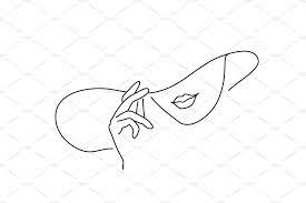 Line Drawing Woman Face In Hat Line Drawing Female Face Drawing Line Drawing Woman