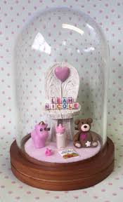 Miniature Baby Girl Dome Includes Glass Dome And Wood Base Etsy Baby Dome Glass Domes Baby Shower Gifts