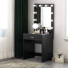 Choose from contactless same day delivery, drive up and more. Makeup Vanity With Lighted Mirror Dressing Table Dresser Desk For Bedroom Stool Not Included On Sale Overstock 25628566 Black Warm Yellow Bulbs