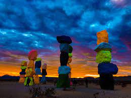 Add extra excitement with a walk on the skywalk! Seven Magic Mountains South Of The Strip In Las Vegas Today At Sunset Pics