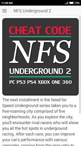 Cheatbook is the resource for the latest cheats, tips, cheat codes, unlockables, hints and secrets to get if ur car isn't gaining speed then at the evolution mode go to the garage and select a car. Download Cheat Code For Need For Speed Underground 2 Game Apk Latest Version For Android