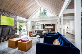 The tyne round coffee table is from room & board. 75 Beautiful Mid Century Modern Living Room With A Brick Fireplace Pictures Ideas June 2021 Houzz