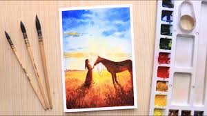 Check spelling or type a new query. Watercolor Painting For Beginners Beautiful Sunset Scene Of Girl With Horse Youtube