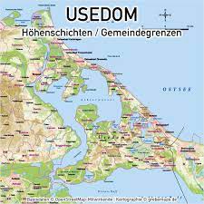 Ferienwohnungen, ferienhäuser und weitere unterkünfte auf der insel usedom, der sonneninsel deutschlands. Karte Usedom Vektorkarte Basiskarte Grebemaps Kartographie