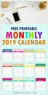 Free 2019 Monthly Calendar Printable Cute And Colorful Home Printables Calendar Printables Monthly Calendar Printable Monthly Calendar