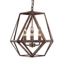Brown Metal Cage Hanging Ceiling Light With Candle And Hanging Chain 3 Lights Rustic Pendant Light Takeluckhome Com