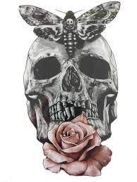 Toile résistante, haute durabilité imprimé tête de mort : Tatouage Temporaire Tete De Mort Papillon Et Rose Kolawi