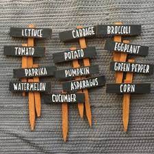 100均ダイソーで４個セットで売られている木製ネームプレート お友達からのリクエストで今年植えた苗の名前がわかるように ガーデンピックを作りました 文字は愛用の修正液です 雨に降られても消えません 今年も美味しいお野菜ができますように home ah