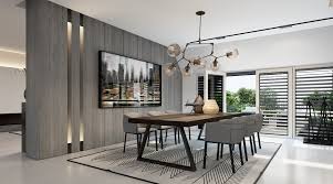 Contemporary dining area with stylish hardwood flooring and gray walls lighted by a handsome pendant lighting. Modern Contemporary Dining Room Design Novocom Top