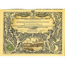 035 392489 email protected c.f. Titolo Storico Del 1925 Banca Bergamasca Di Depositi E Conti Correnti 1 Azione Lire 100 Disegno S Talman Bergamo Scripomarket