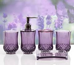 Enjoy free shipping & browse our great selection of bathroom accessories, bathroom shelving, bathroom vanity lighting and this set is made of high quality, lightweight, sturdy aluminum that is hand hammered to achieve a one of a kind textured appearance. Amazon Com Jynxos 5pc Set Acrylic Bathroom Accessories Bathroom Set Glamarous Purple Home Kitchen