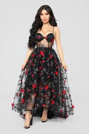 Full Of Drama Floral Gown Black Red Fashion Nova Dress Mesh Party Dress Fashion