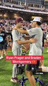 Ryan Prager and Braden Montgomery share a moment after the win 🙌 #MCWS  #CWS #CollegeBaseball #Baseball