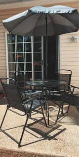 6.6 ft umbrella with steel pole; Flash Furniture 6 Piece Black Patio Garden Set With Umbrella Table And Set Of 4 Folding Chairs Walmart Com Walmart Com