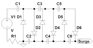 100,000 volt dc @200ua average current spark and lightning generator create your own bright, white, hot noisy real lightning bolts for a winning science project, or a low cost laboratory source of 100kv for many applications. Marx Generator Circuit With Diode V Case Study Ltspice Software Was Download Scientific Diagram