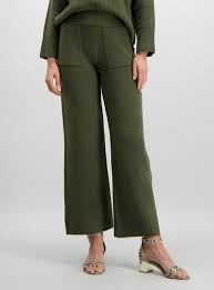 A pair of knit wide leg trousers with an elasticated waist. Womens Olive Green Knitted Wide Leg Trousers Tu Clothing