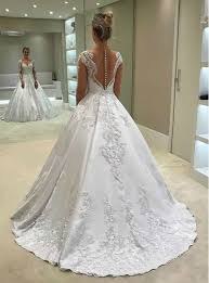 Shipping to usa, canada, australia, uk, ireland, new zealand and worldwide. White Ball Gown Satin Appliques V Neck Long Sleeve Wedding Dress Ball Gown Wedding Dress Ball Gowns Wedding Wedding Dress Train