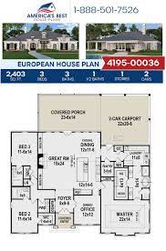 House Plan 4195 00036 European Plan 2 403 Square Feet 3 Bedrooms 3 5 Bathrooms In 2021 Cottage Floor Plans Floor Plans Ranch Dream House Plans