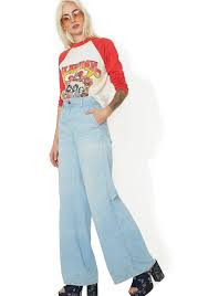 Here are some '70s pants for women from early 1973 when bell bottoms and other types of trousers were really coming into fashion! Vintage Male Brand 70s Denim Bell Bottoms Dolls Kill