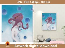 Download Girl And Octopus Planet Illustration Art Graphic By Lasquare Info Creative Fabrica PSD Mockup Templates