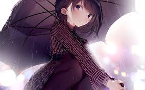 Mirai kuriyama from kyoukai no kanata (beyond the boundary). Hd Wallpaper Anime Original Brown Hair Girl Purple Eyes Rain Short Hair Wallpaper Flare