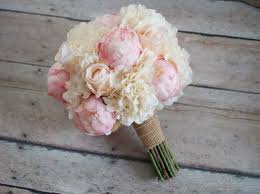 Search by location, color, theme and more. Peony Rose And Hydrangea Ivory And Blush Wedding Bouquet With Burlap W Kate Said Yes Weddings