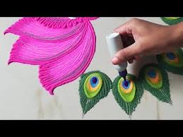 Lotus Rangoli Peacock Feather Rangoli By Sangeeta Navratri Durga Puja Laxmi Pooja Diwali Rangol Rangoli Designs Flower Rangoli Designs Diwali Lotus Rangoli