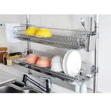Stainless Fixing Dish Drying Rack Double Shelf Sink Kitchen Organizer Free Moving Shelf Simple And Kitchen Design Kitchen Sink Organization Dish Rack Drying