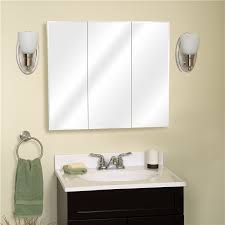 When you figure the medicine cabinet door sizes allow for the finished gaps, between the doors, to be no less than 3/16 of an inch. Zenith M30 Beveled Edge Mirrored Frameless Tri View Medicine Cabinet 30 In W X 4 1 4 In D White