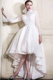 Informal High Neck Collar Long Sleeve High Low Lace Tulle Garden Wedding Dress Dresses Outdoor Wedding Dress Garden Wedding Dresses