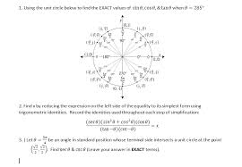 Solved 1 Using The Unit Circle Below To Find The Exact V
