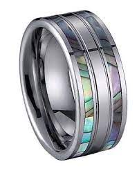 Tungsten Wedding Ring Men S Promise Band With Shell Inlay Tungsten Mens Rings Tungsten Wedding Rings Rings For Men