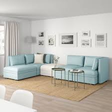 Vallentuna 4er Sitzelement Mit 3 Bettsofas Und Stauraum Hillared Murum Hellblau Weiss Ikea Osterreich In 2020 Modulares Ecksofa Bettsofa Ecksofa