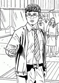 Il a les cheveux noirs. Coloriage Harry Potter Et Sa Baguette A Imprimer